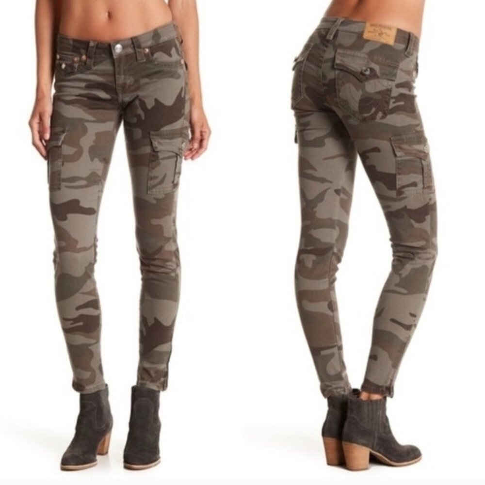TRUE RELIGION Skinny Camo Cargo Zip Ankle Pants Jeans 26